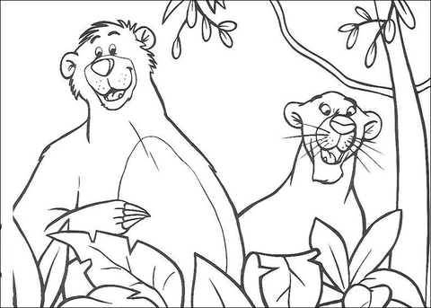 Bagheera With Baloo  Coloring Page